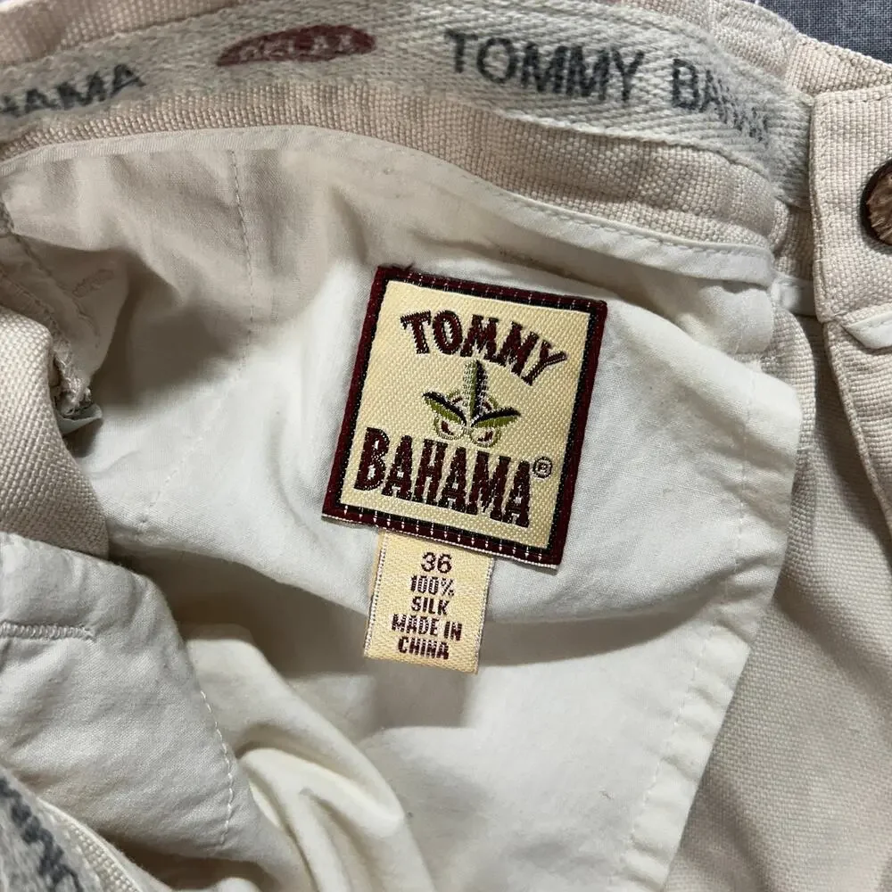 Vintage Tommy Bahama Relax 100% Silk Pleated Trousers Cream Mens 36 Resort